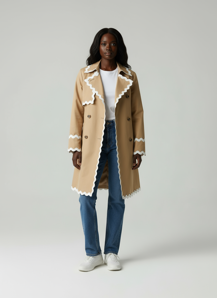 Charlotte | Trenchcoat met Golvende Afwerking