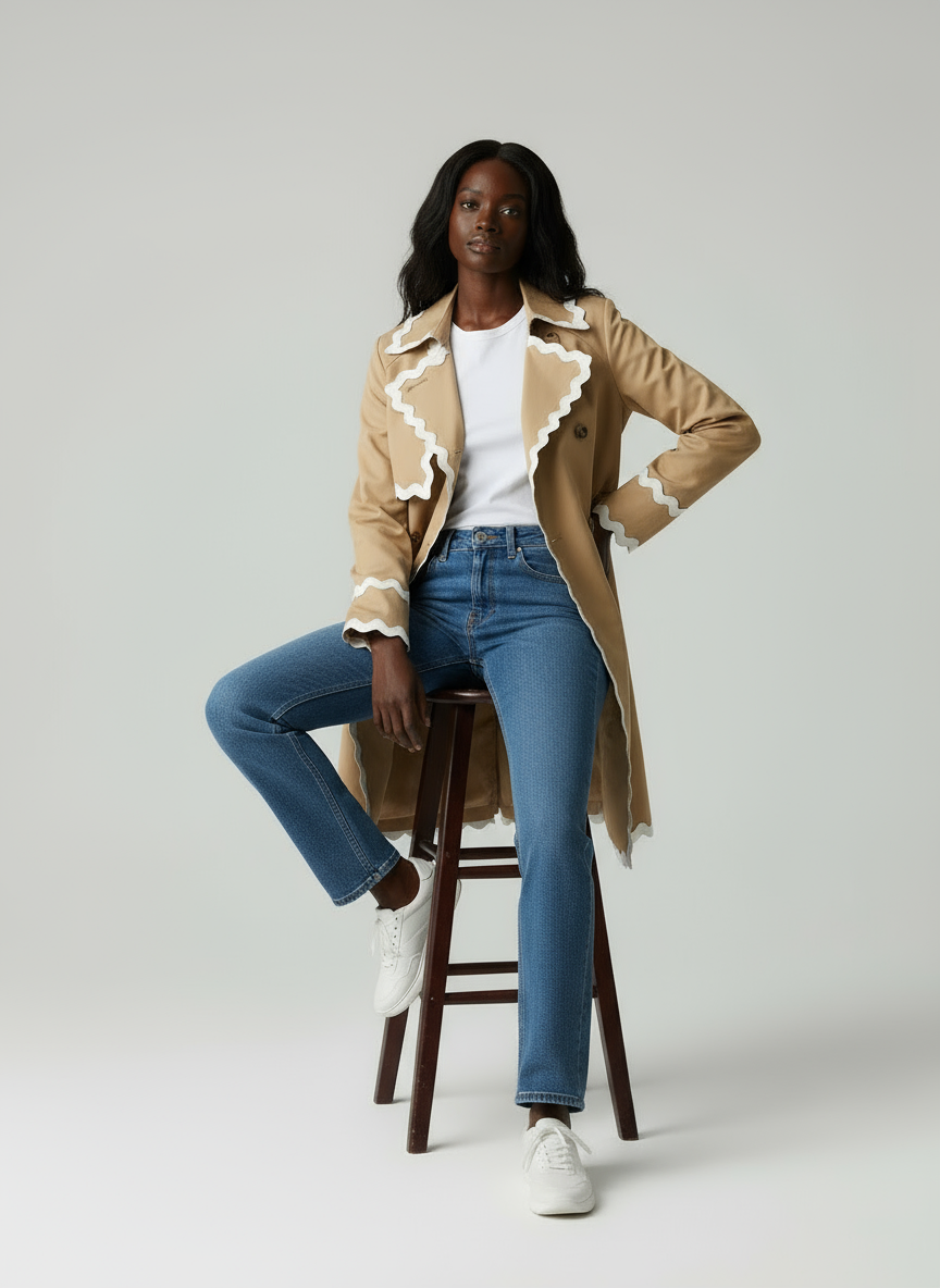 Charlotte | Trenchcoat met Golvende Afwerking