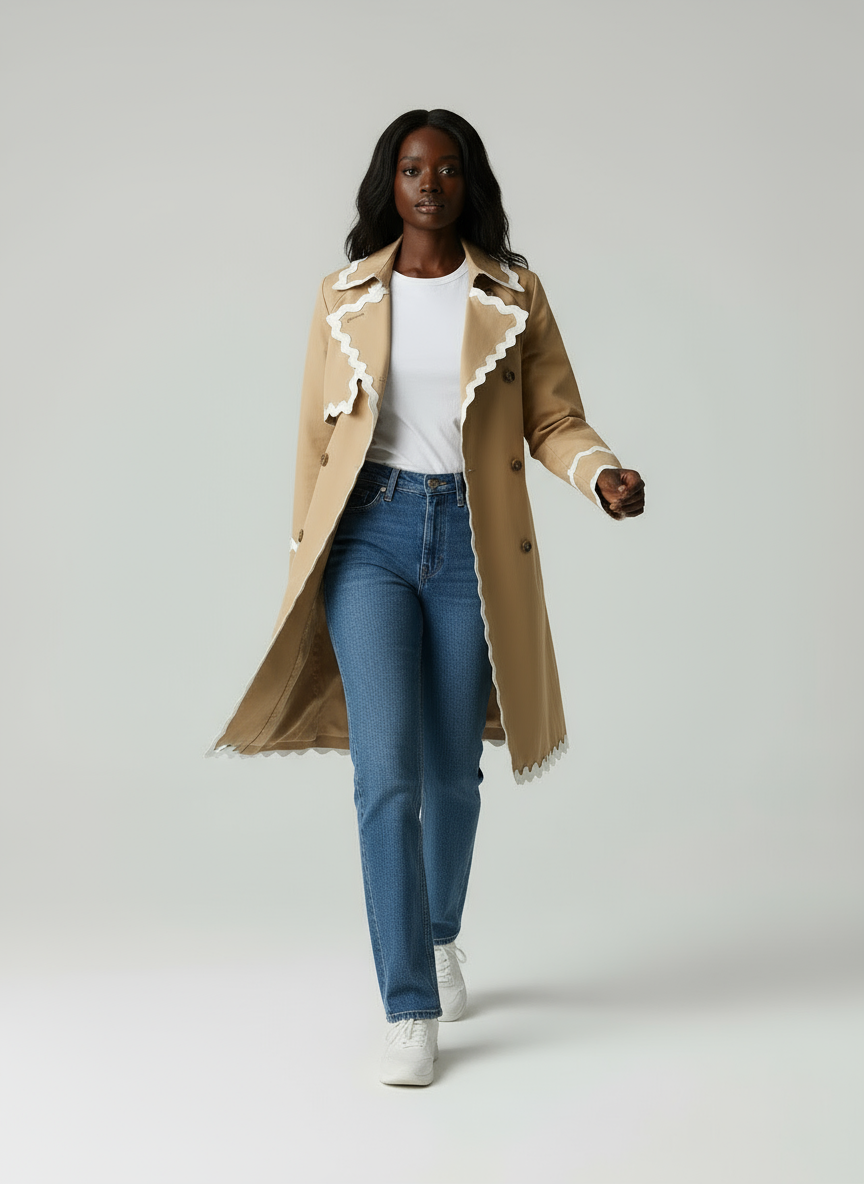 Charlotte | Trenchcoat met Golvende Afwerking