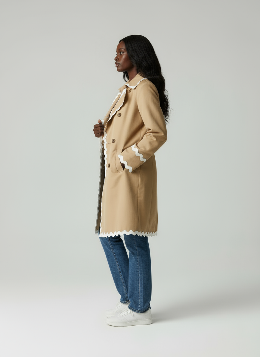Charlotte | Trenchcoat met Golvende Afwerking